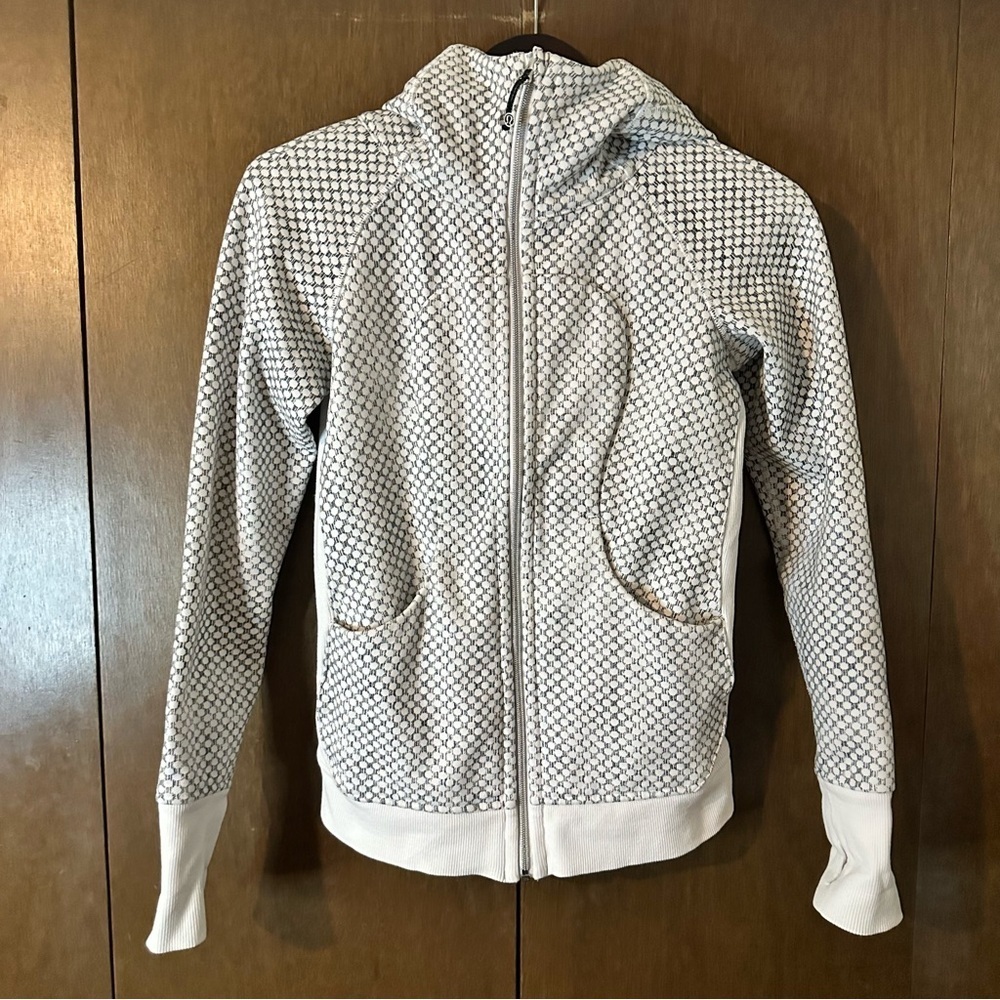 Lululemon Scuba Hoodie III Dottie Eyelet White Black Grey Sz 4 Fleece Activewear - Picture 6 of 14